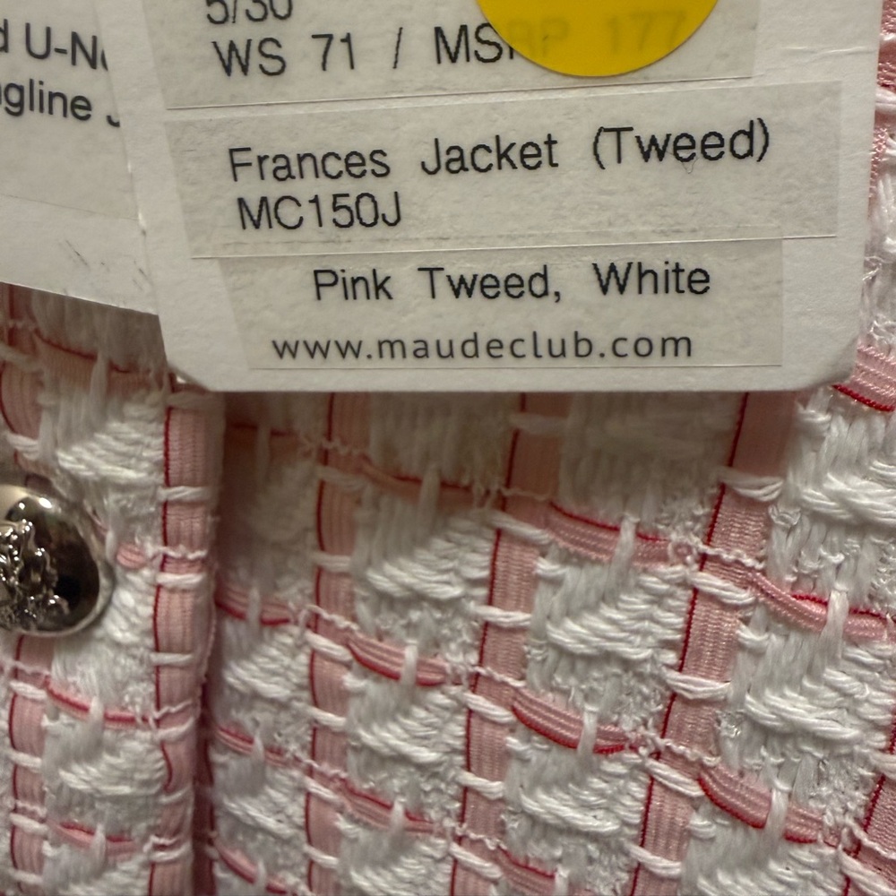 Maude Club Frances Jacket in Pink & White Tweed Size S NWT - Picture 12 of 12